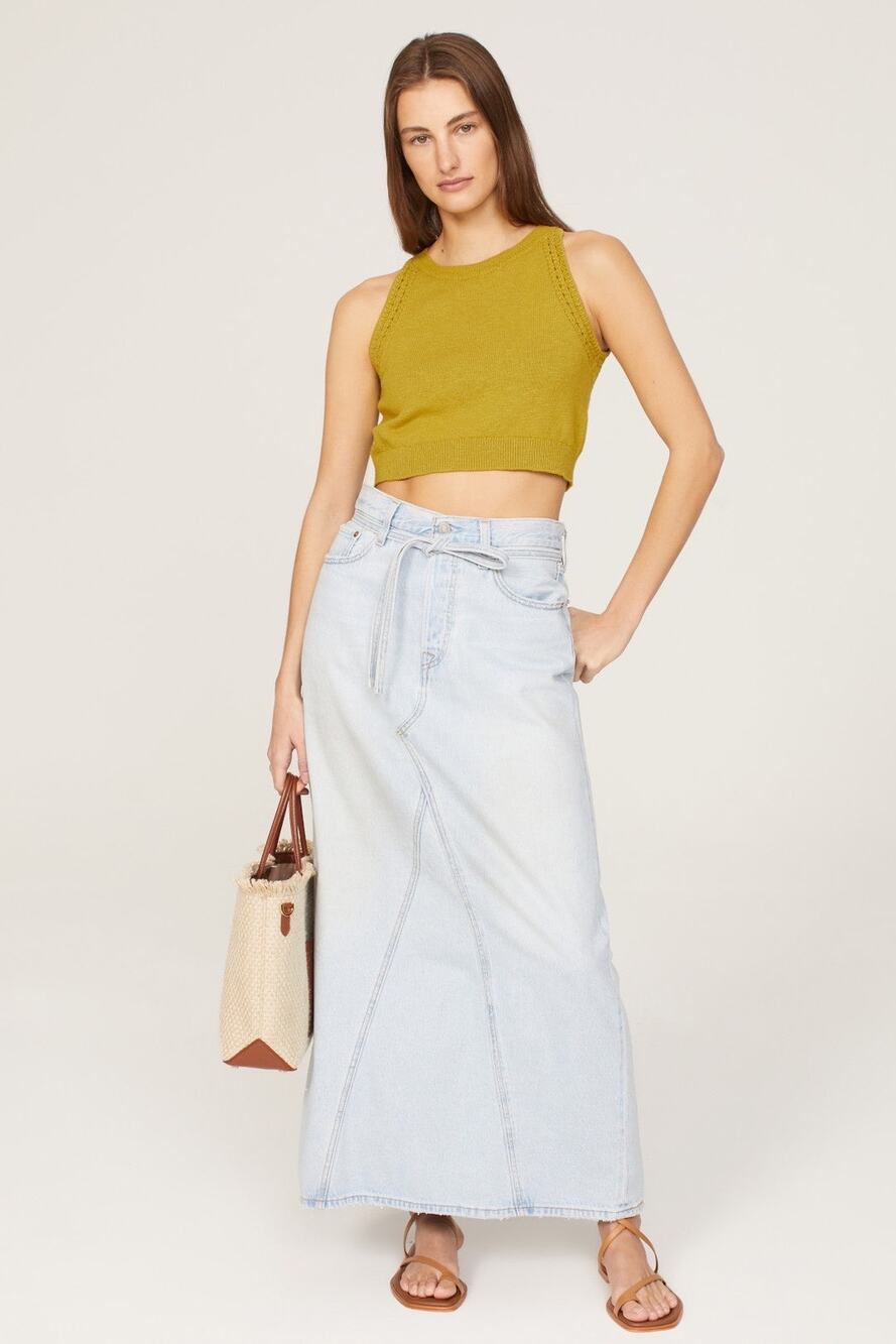 Madewell Crochet Trim Chartreuse Cropped Cotton Knit Sweater Tank Top Sz Medium